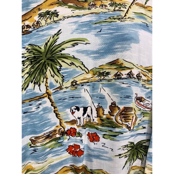 Big Dogs Men Button Up Tropical Shirt Blue Green Small Medium Short Sleeve EUC - Picture 4 of 8